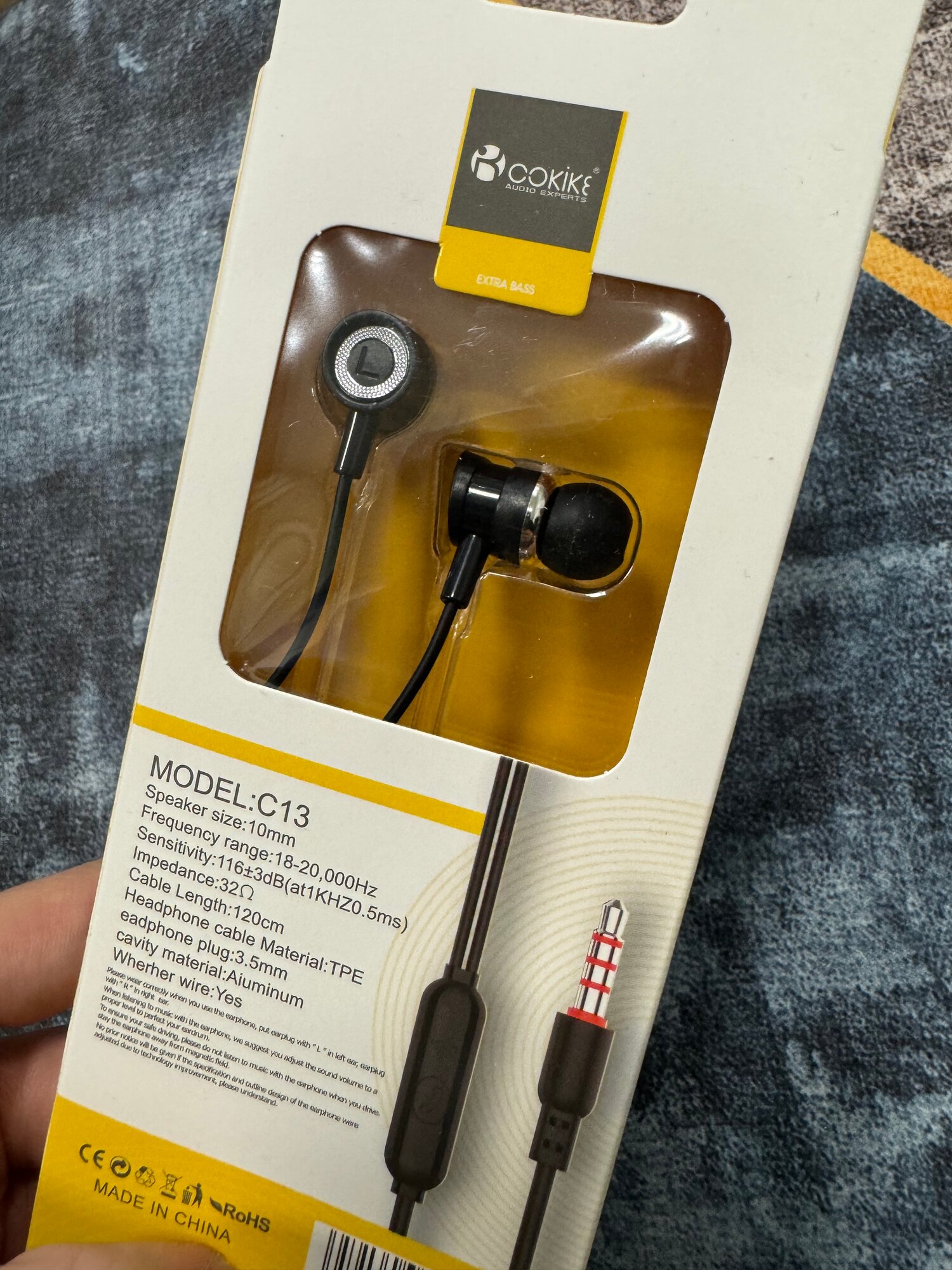 Проводные наушники капельки с микрофоном Cokike C13 (116 Дцб / 130см / 32 Ом) разъем 3.5мм для старых телефонов, магнитолы, радио, MP3-плеера, VR-о.