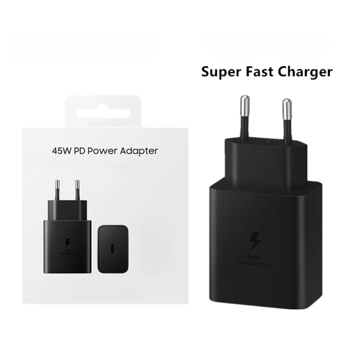 зарядное устройство для samsung super fast usb c 2 0 45w с кабелем блок питания для телефона быстрая зарядка сетевой адаптер Адаптер питания для Samsung 45W PD Adapter USB-C / Супер быстрая зарядка Super Fast Charging 45Вт / Black