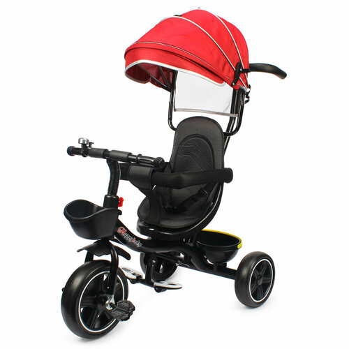 Велосипед 3-х колесный с ручкой и крышей колеса EVA красно-черный 7366₽