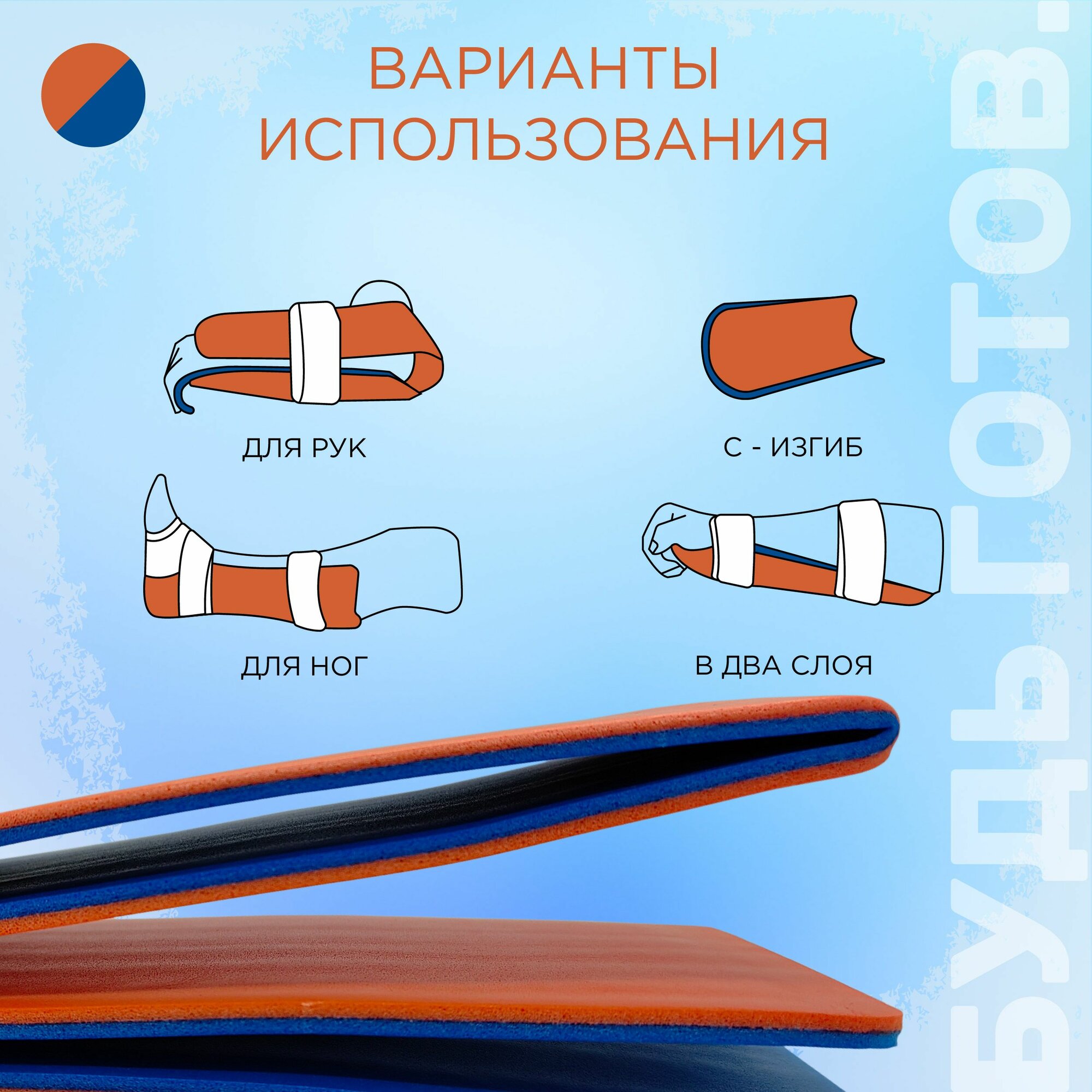 Картинки Спасательная медицинская шина 11*91см (оранжево-синяя)