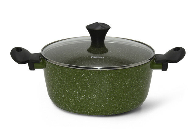 14453 FISSMAN Кастрюля JENNY 24x10,5см / 4,15л с крышкой (алюминий с антипригарным покрытием TouchStone) Ручки-бакелит с покрытием «софт тач»; Крышка-стекло; Индукция