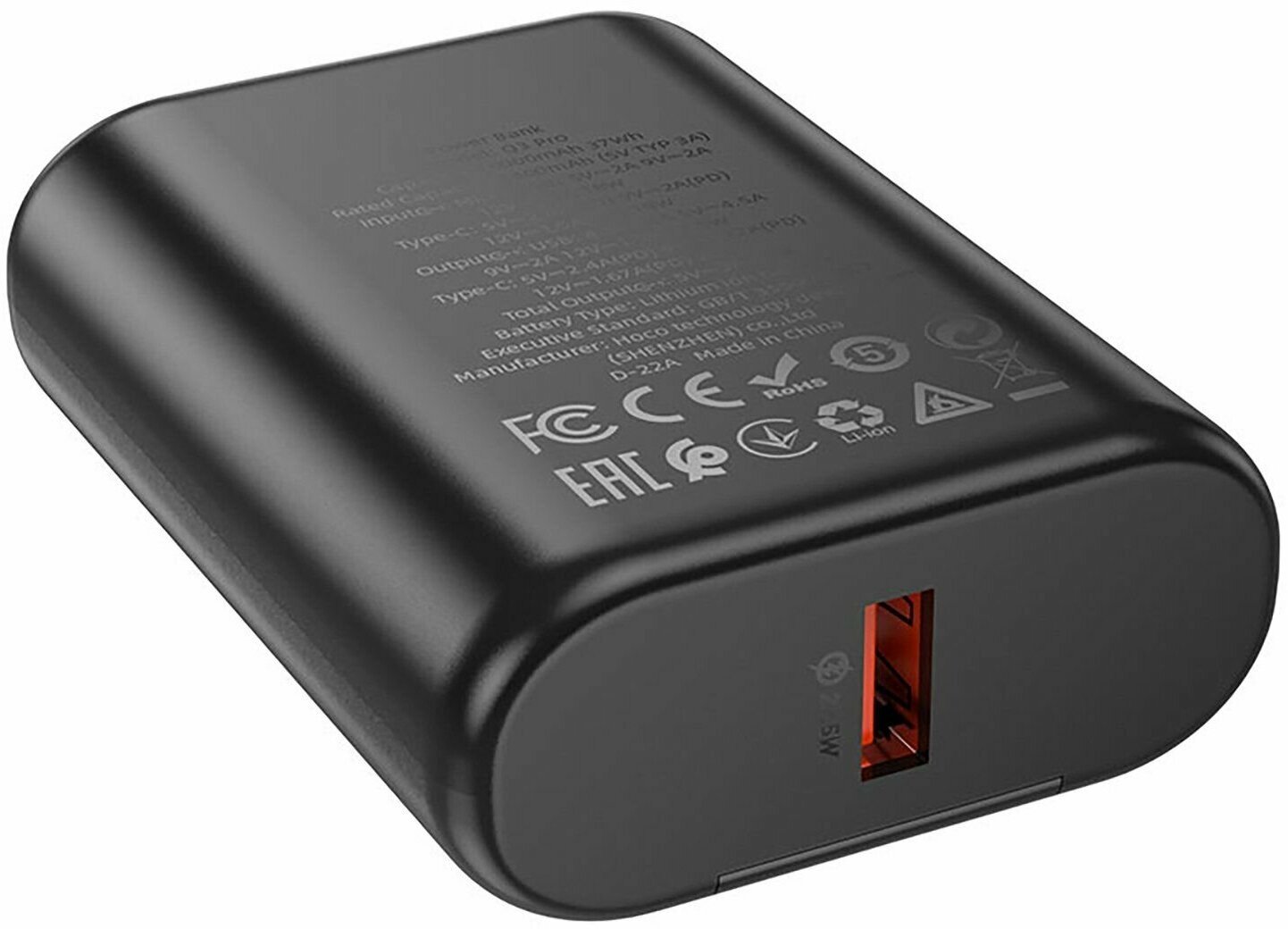 Внешний аккумулятор Hoco Q3 Pro, 10000 mAh, Power Delivery 20W, Quick Charge 3.0, SCP 22.5W — фото 1