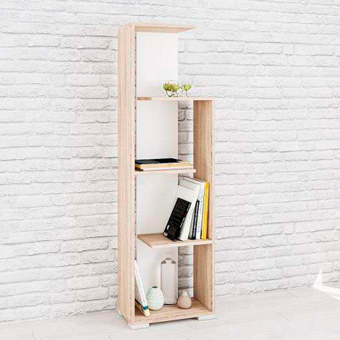 Книжный стеллаж напольный Ромео-6 (450х1500х250 мм), белый/дуб сонома