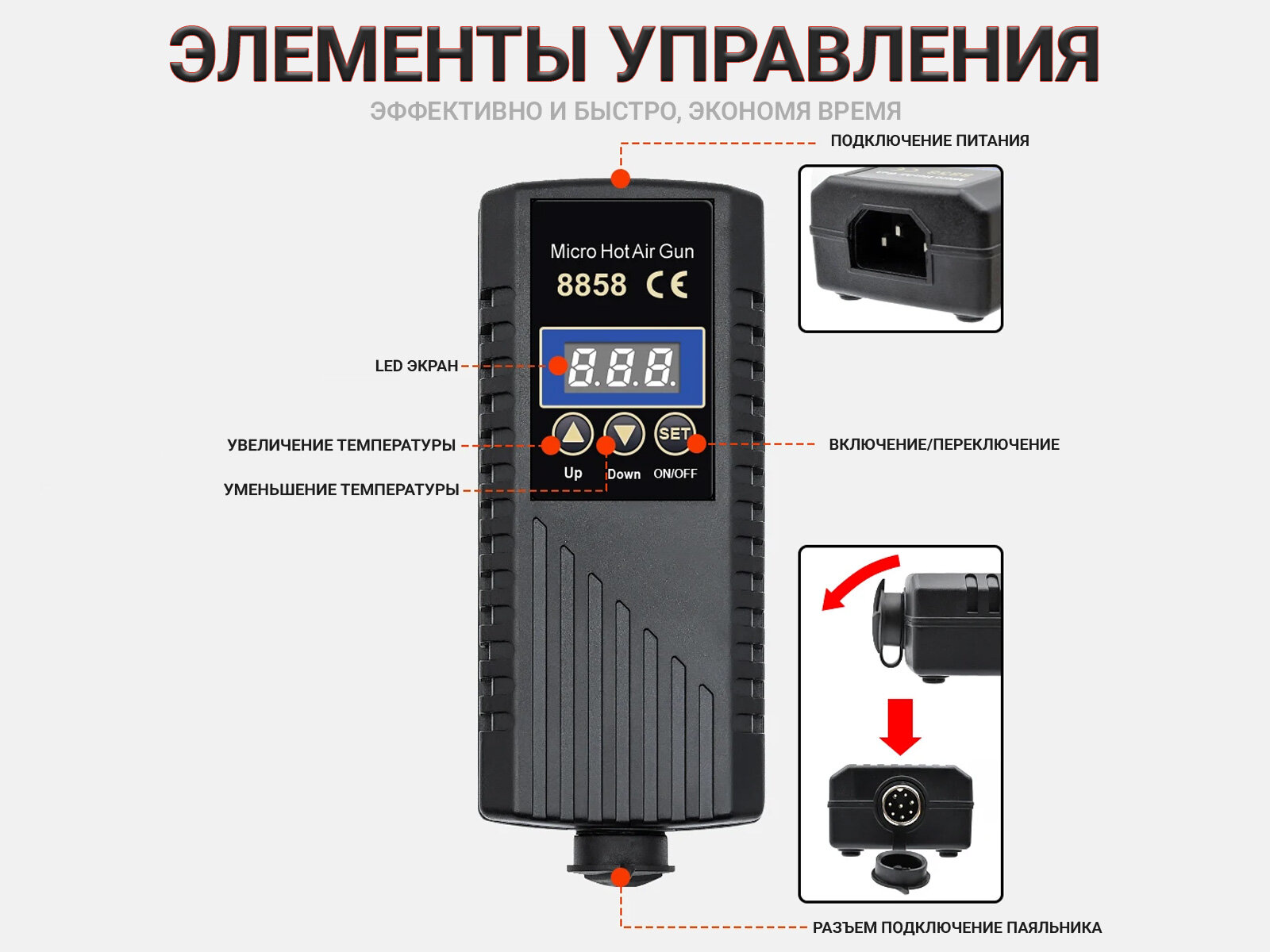 Изображение Станция паяльная для ремонта пластика 750Вт, 150л/мин, 100-480°С JCD