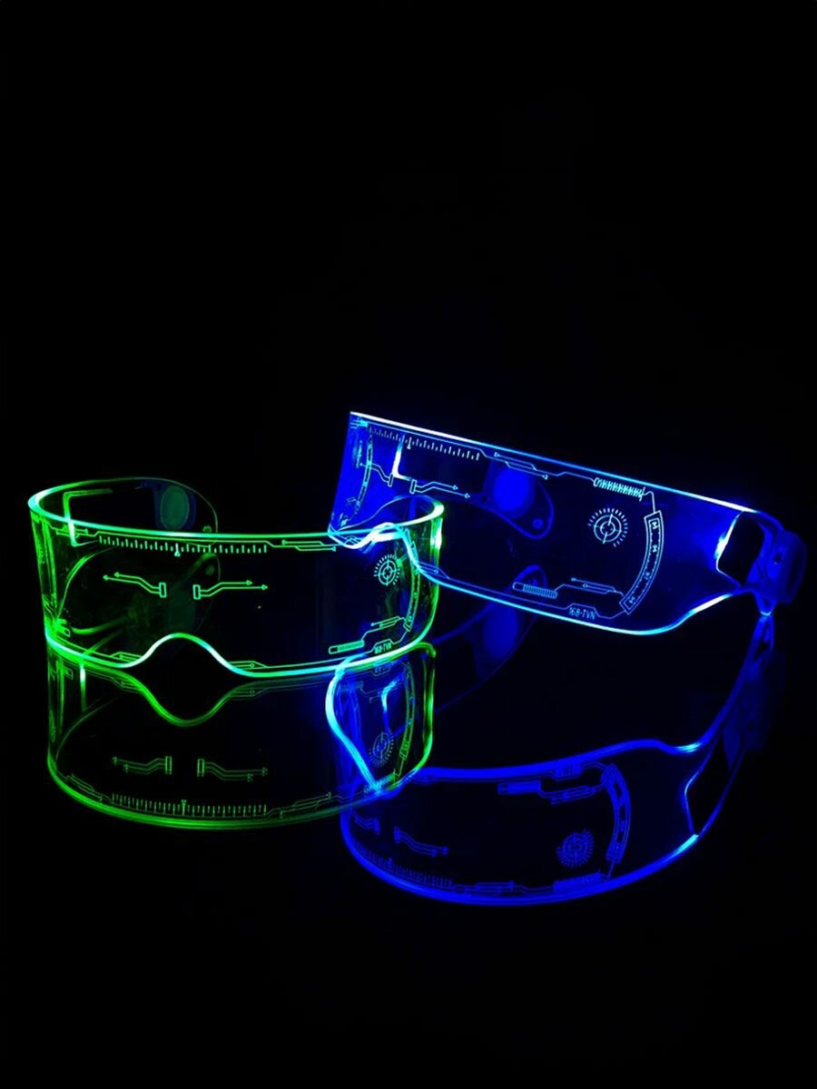 Светящиеся неоновые карнавальные очки LED киберпанк с подсветкой из тик тока
