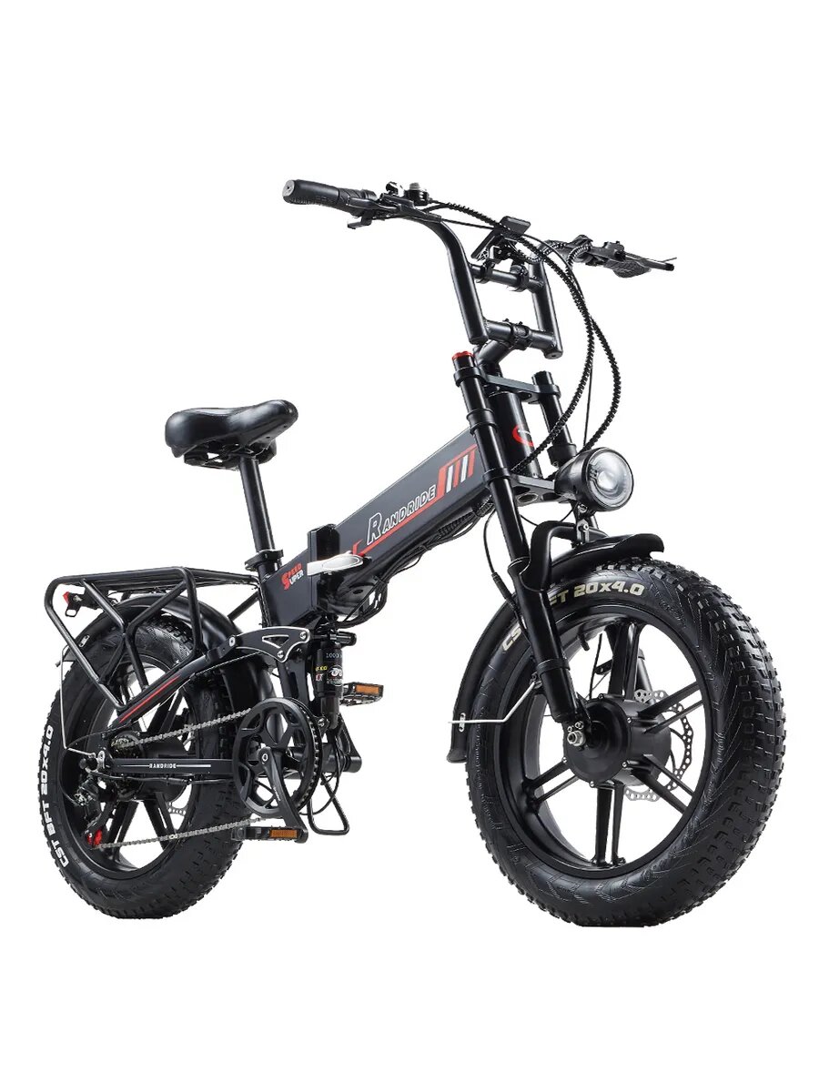 Электровелосипед фэтбайк снежный полноприводный трансформер черный 7 скоростей