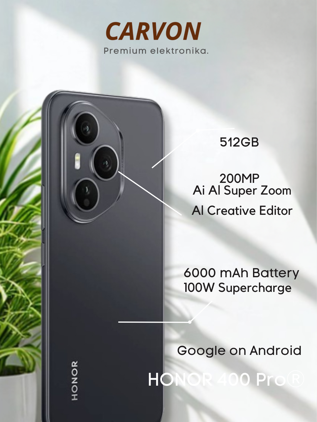 Смартфон Honor 400 Pro 5g, 12 ГБ/512 ГБ, AMOLED 120 Гц, IP68/69, защита от воды и пыли на глубине до 1,5 м в течение 30 мин Чипсет Qualcomm SM8650-AB Snapdragon 8 Gen 3, черный цвет + подарок Премиум-кошелек с разблокировкой по отпечатку пальца — фото 1
