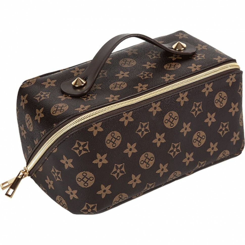 Пенал-косметичка Monogram 24*12*12 см прямоугольный для 150 пр. на молнии, коричневый