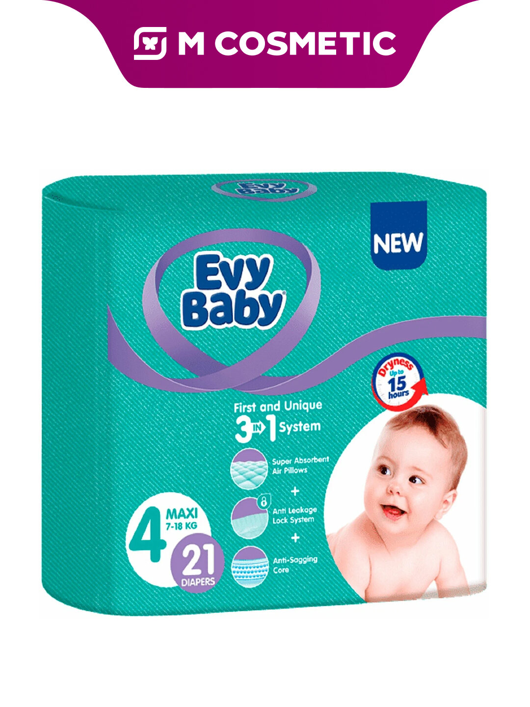 EVY BABY Подгузники детские размер 4, 7–18 кг, 21 штука, комфорт и защита для малышей