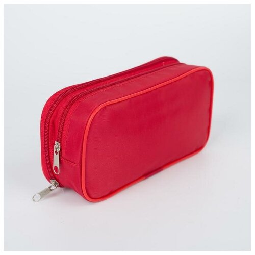 Косметичка, 2 отдела на молниях, цвет красный