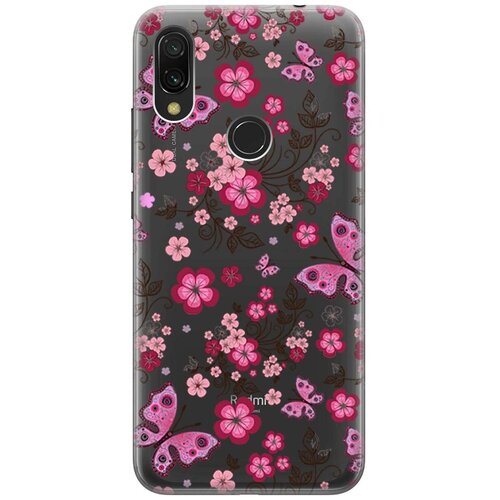 фото Ультратонкий силиконовый чехол-накладка transparent для xiaomi redmi 7 с 3d принтом "butterflies and flowers" gosso