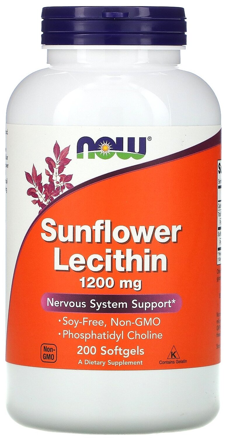 Капсулы NOW Sunflower Lecithin 1200 мг, 200 шт.