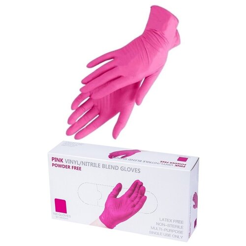 Перчатки одноразовые - 100 шт. в упаковке , Размер L, розовые