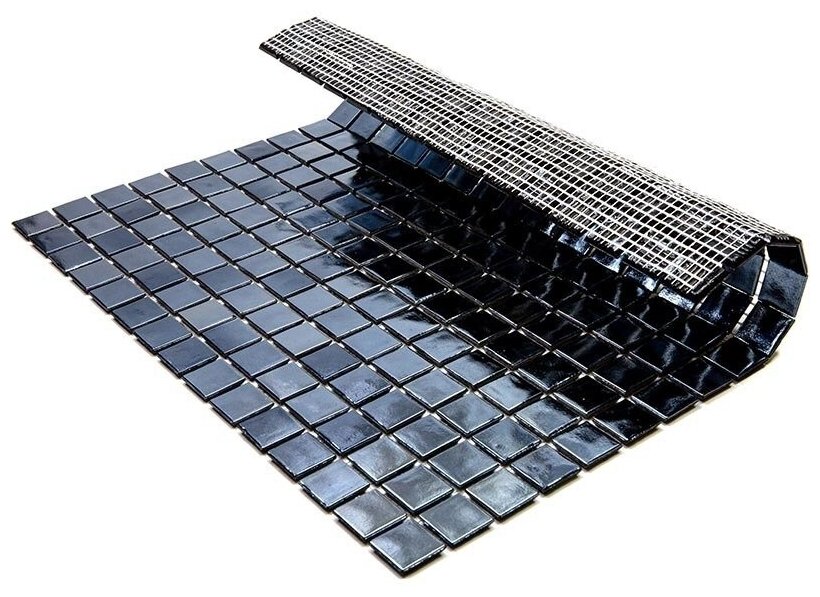 стеклянная плитка для кухонного фартука одноцветная чип 20 Alma PE-BK902 серый черный квадрат глянцевый перламутр - фотография № 3