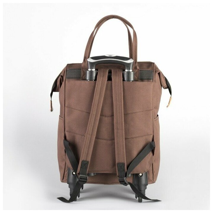 Сумка-рюкзак на колесах, с сумкой-трансформером, отдел на молнии, наружный карман, цвет коричневый - фотография № 7