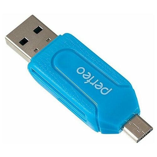 Картридер Perfeo Card Reader SD/MMC+Micro SD+MS+M2 + adapter with OTG (PF-VI-O004-blue)