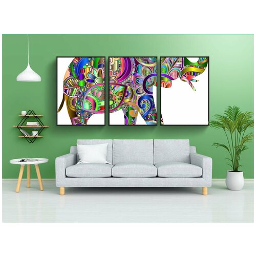 фото Набор модулных постеров для интерьера "слон, цветок, цветочный" 60x90 см. в тубусе, без рамки lotsprints