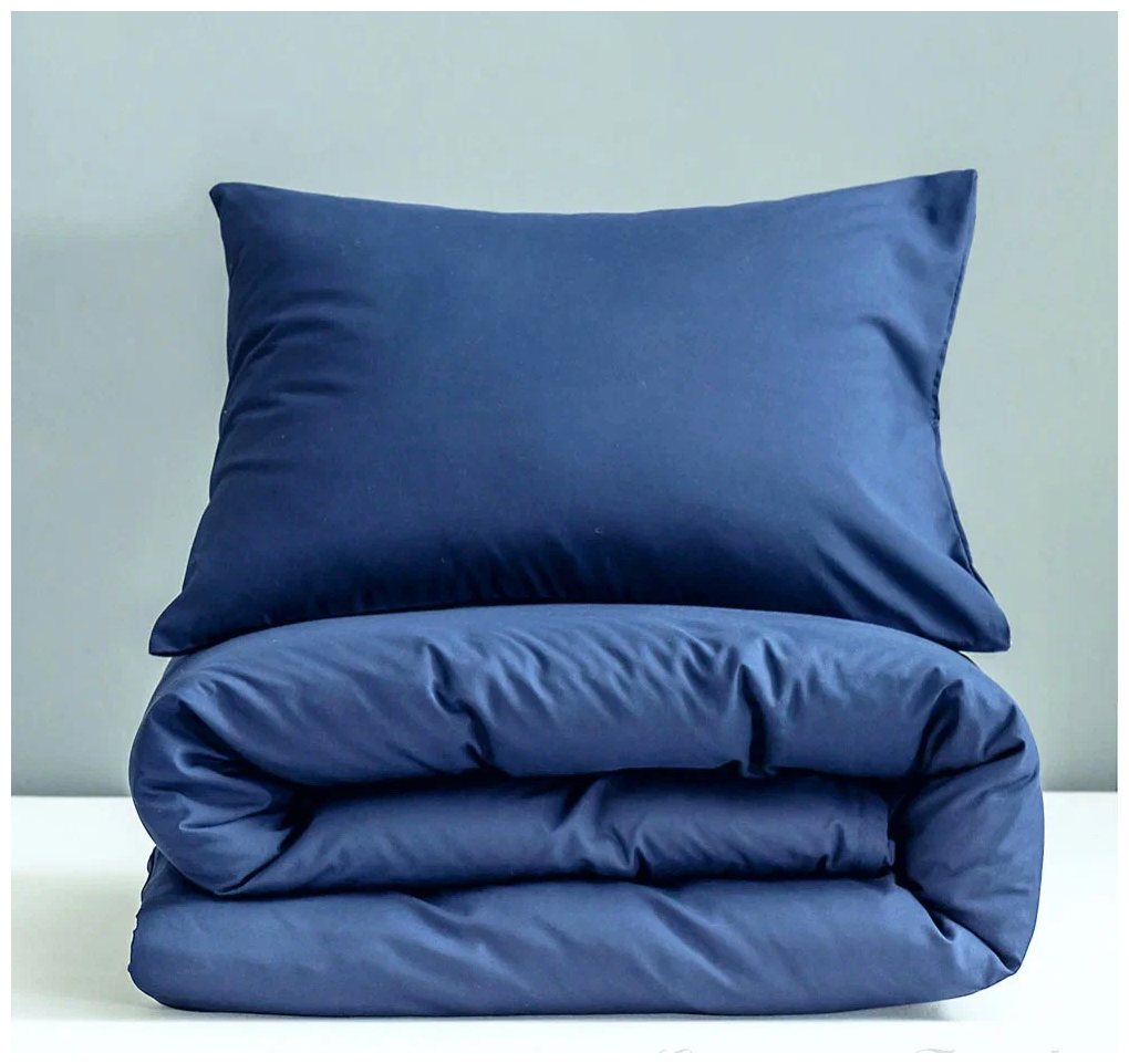 Комплект постельного белья Grazia Textile Nude с простыней на резинке, 2-спальное, сатин, blue - фотография № 3