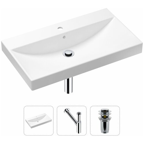 Комплект 3 в 1 Lavinia Boho Bathroom Sink 21520630: врезная фарфоровая раковина 80 см, металлический сифон, донный клапан