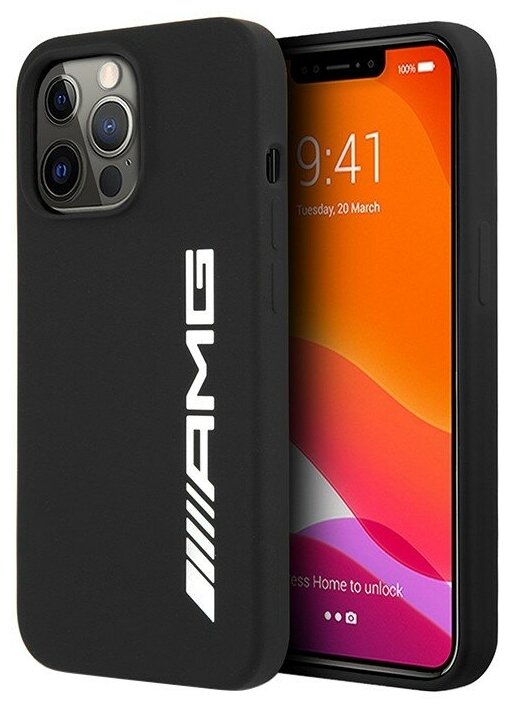 Чехол AMG Liquid Silicone with White big logo Hard для iPhone 13 Pro, черный