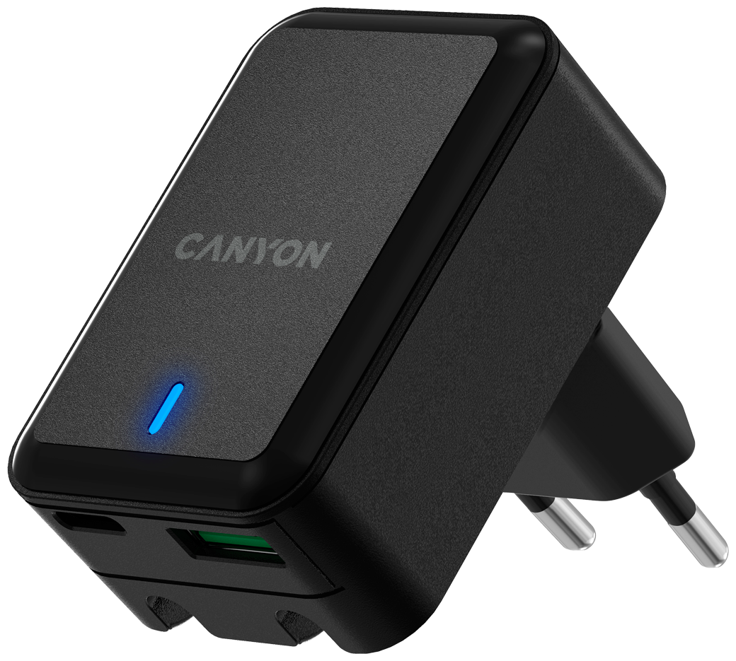 Сетевое зарядное устройство / адаптер питания / Canyon H20-T (CNS-CHA20B) USB Type-A, USB Type-C, Quick Charge 3.0, Power Delivery, 20W, Черный