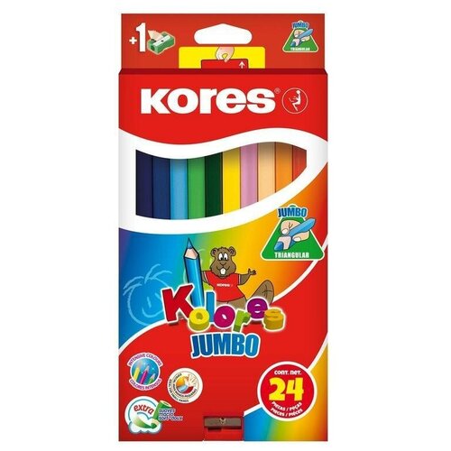 фото Карандаши цветные kores kolores jumbo 24 цвета трехгранные с точилкой, 1334938