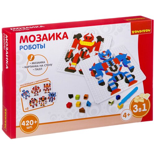 Логические, развивающие игры и игрушки Bondibon Мозаика «роботы», 420 дет, BOX 30x4.5x21 см