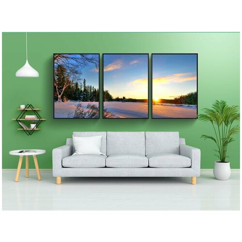 фото Набор модулных постеров для интерьера "заход солнца, зима, снег" 60x90 см. в тубусе, без рамки lotsprints