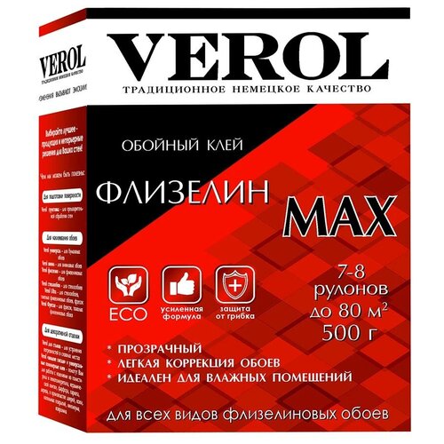 Клей для обоев VEROL Флизелин MAX, усиленная формула, 500 г. клей для обоев момент флизелин 500 г