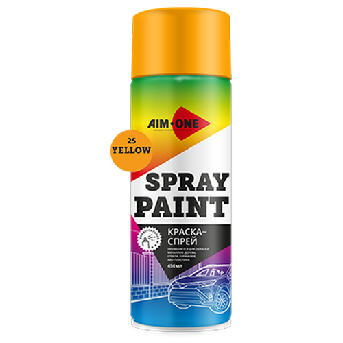 Краска Aim-One Spray Paint, желтый, глянцевая, 450 мл краска aim one spray paint бесцветный матовая 450 мл