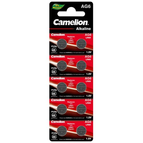 camelion g 2 bl 10 mercury free ag2 bp10 0%hg 396a lr726 196 батарейка для часов 10 шт Батарейка для часов, 1,5В, 371A/LR920/171, емкость 30мА*ч, Camelion, G 6 BL-10 Mercury Free