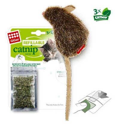 GiGwi Игрушка Мышка с кошачей мятой, текстиль, кошачья мята, 0,04 кг, 41402