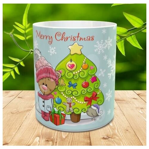 фото Merry christmas" - кружка большая классическая с красивым рисунком (принтом), с юмором, с надписью, в подарок, для чая кофе молока пива, 330 мл ип шарапов