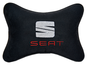Подушка на подголовник алькантара Black с логотипом автомобиля SEAT