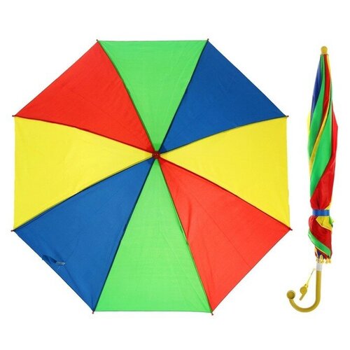 Зонт-трость Радуга, полуавтоматический, со свистком, R 38см, ручка цвета микс