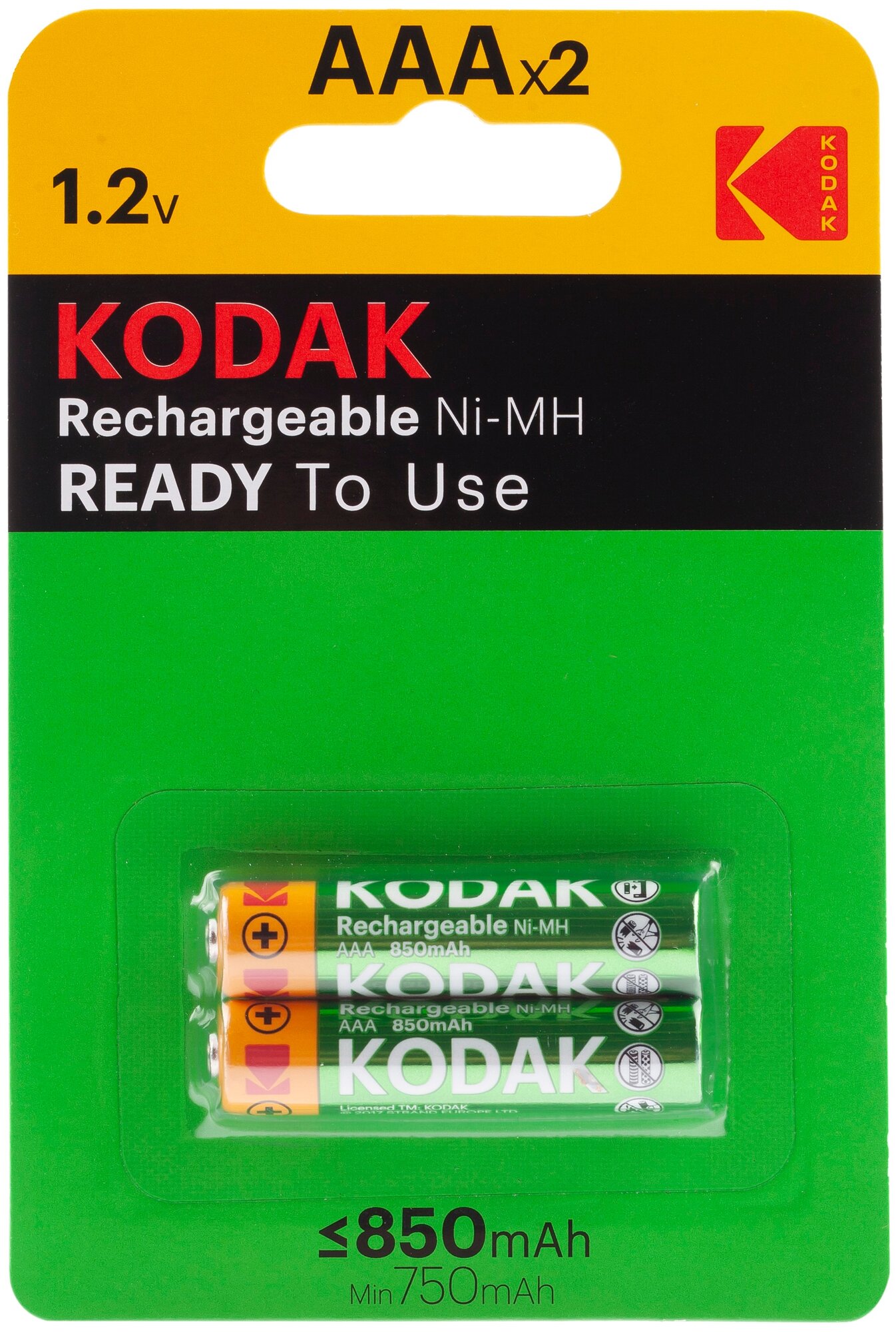 Аккумулятор Kodak HR03-2BL 850mAh Pre-Charged (K3AHRP-2/850mah) Б0009360