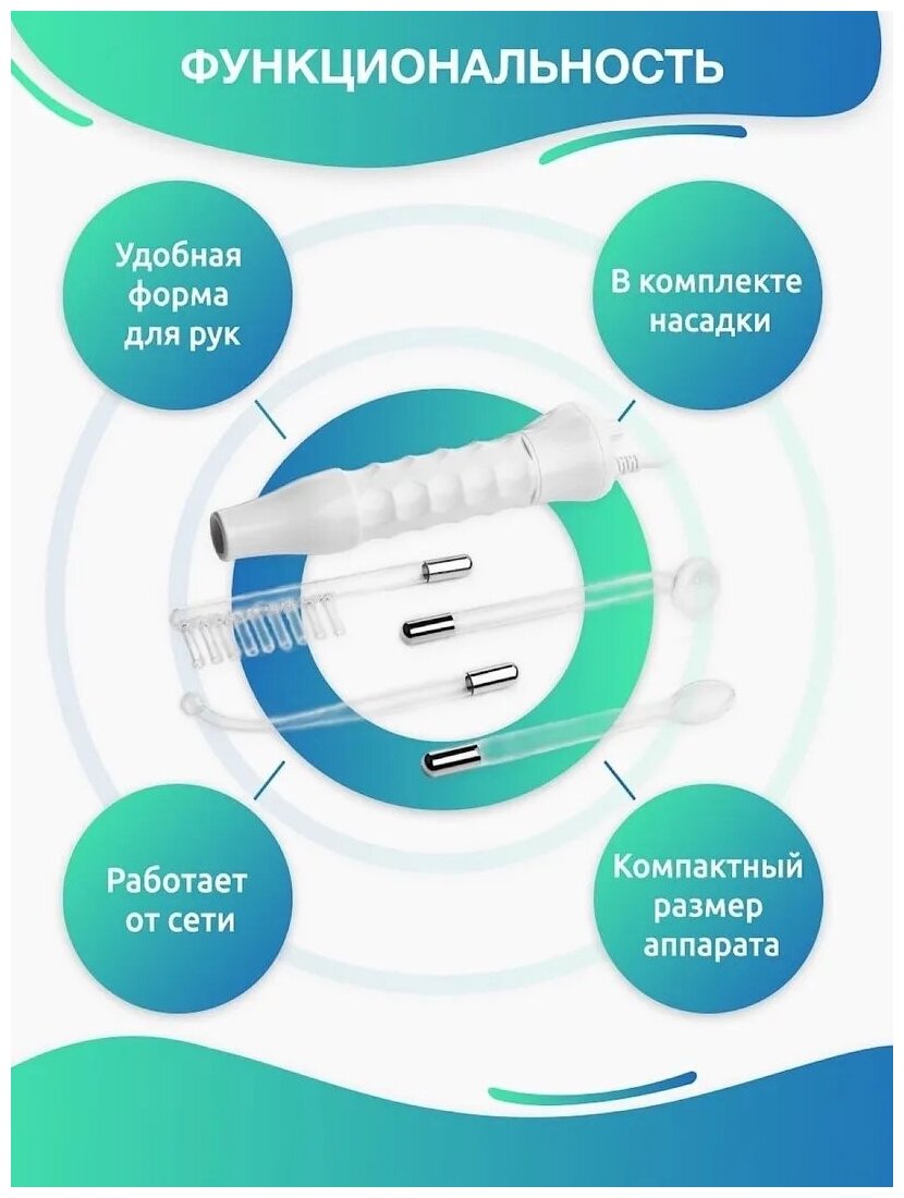 Goody / Аппарат Дарсонваль для лица тела и волос Импульсный массажер с 4 насадками для дарсонвализации - фотография № 4