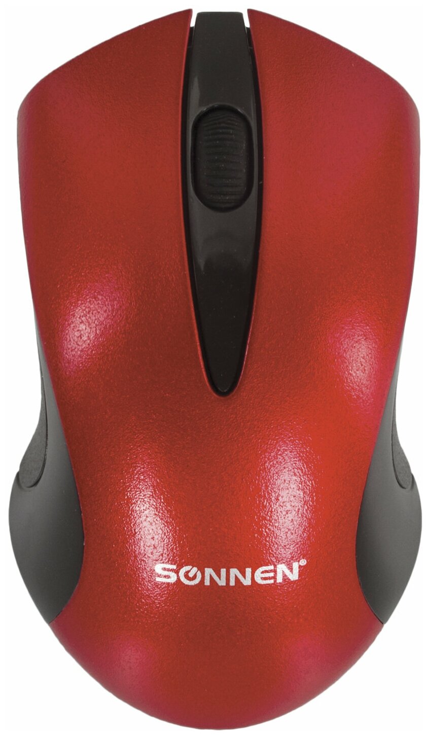 Мышь беспроводная SONNEN M-661R, USB, 1000 dpi, 2 кнопки + 1 колесо-кнопка, оптическая, красная, 512649 - фото №3