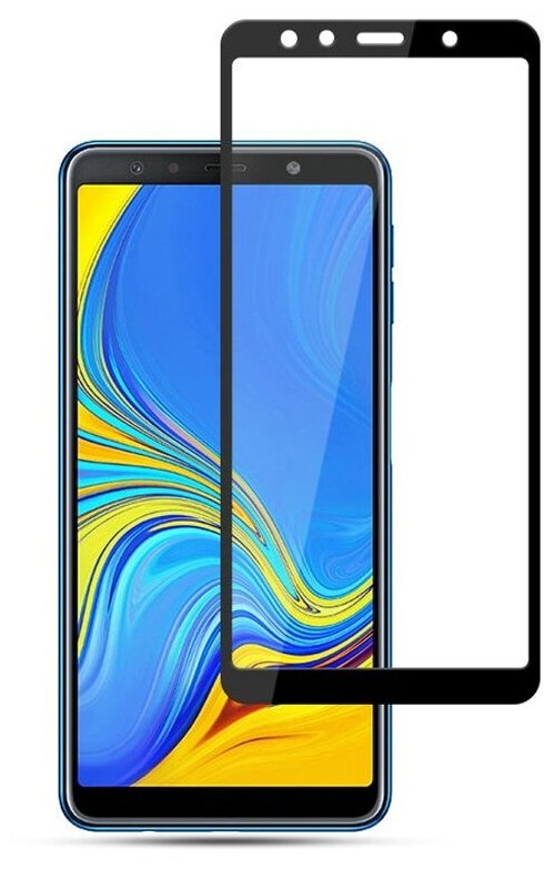 Комплект 2шт. Защитные стекла 3D Tempered Glass для Samsung Galaxy A7 (2018) полный клей ( черная рамка )