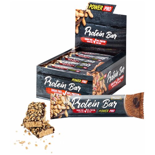 Батончики Power Pro Protein Bar 20% с арахисом, без сахара 40 г, 20 шт, вкус: тирамису bombbar протеиновый батончик в шоколаде без сахара набор 40x40г банановый пудинг бомбар protein bar состав польза для похудения