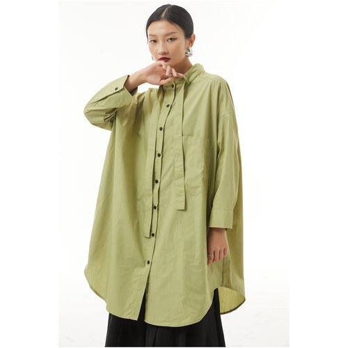 Рубашка  Unicus, классический стиль, оверсайз, укороченный рукав, однотонная, размер 42-48, хаки, зеленый