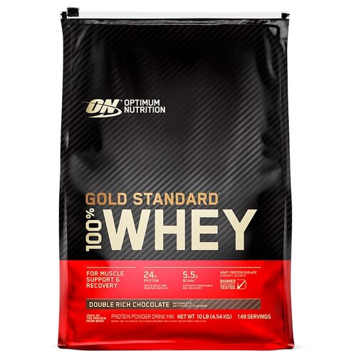 Протеин Optimum Nutrition 100% Whey Gold Standard, 4540 гр., двойной шоколад протеин optimum nutrition 100% whey gold standard двойной богатый шоколад 4540 гр