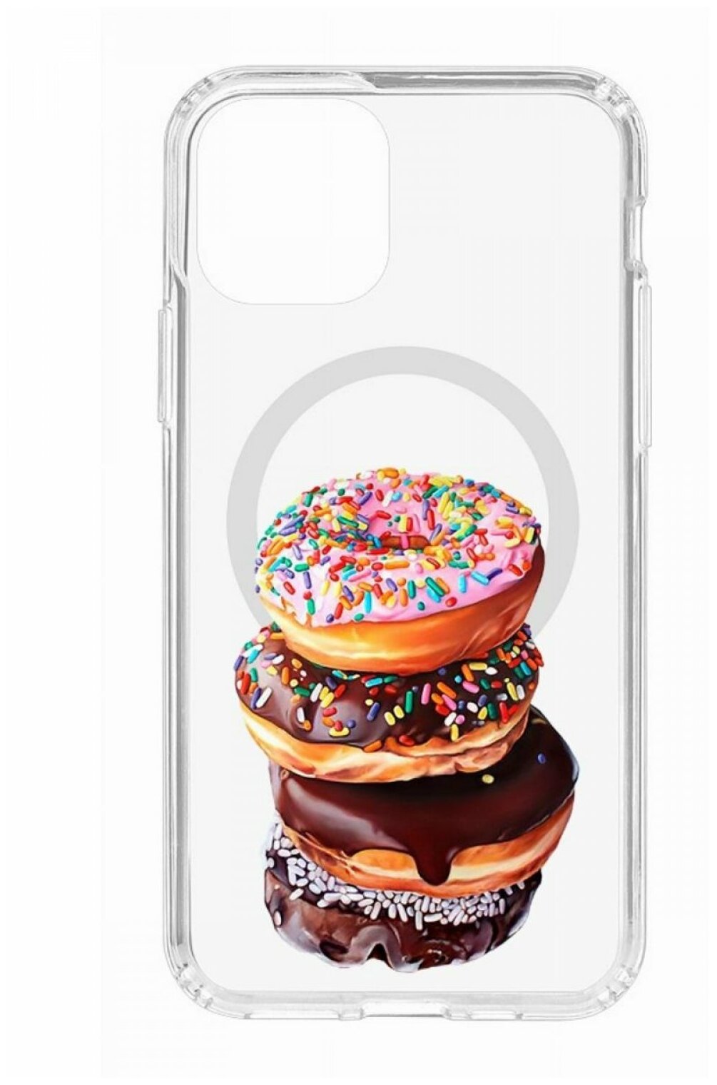 Чехол для iPhone 11 Pro Kruche Print MagSafe Donuts,прозрачная накладка с защитой камеры,с рисунком,противоударный силиконовый бампер с принтом