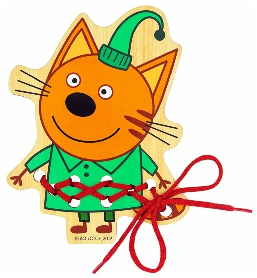 Игрушка для детей интерактивная развивающая Шнуровка "Компот" Три кота (деревянная)