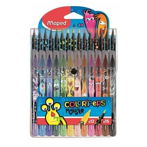 фото Набор для рисования maped color peps monster 27 предметов (12 фломастеров, 15 цветных карандашей)