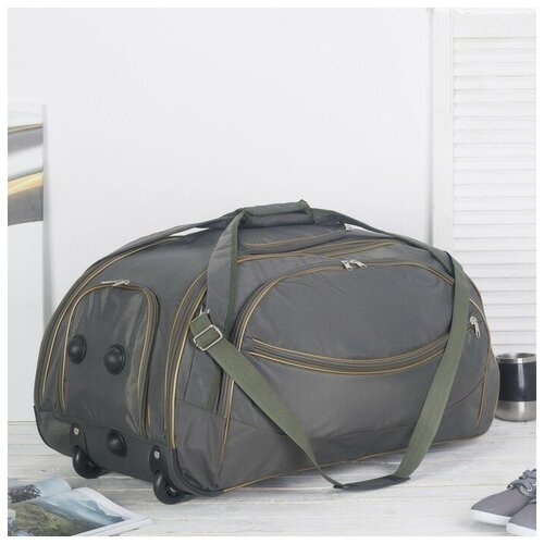фото Зфтс сумка дорожная на колёсах, отдел на молнии, 3 наружных кармана, карман для обуви, длинный ремень, цвет хаки mikimarket
