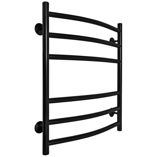 Полотенцесушитель водяной Fincopper FC 630х500 черный RAL 9005, 6 перекладин, нижнее подключение угловые гайка/штуцер 1/2'х3/4' с чашками и эксентриками