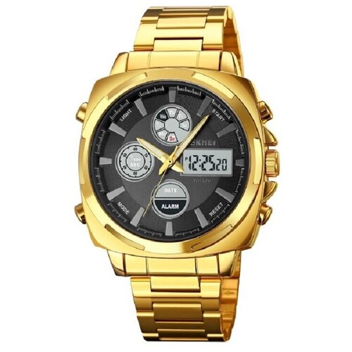 фото Часы наручные skmei, мужские, кварцевые, электронные, спортивные, с датой, с будильником, с секундомером, 1673gold-black