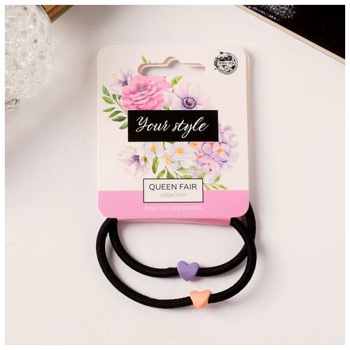 фото Queen fair резинка для волос "анет" (набор 2 шт) сердце, 5 см, микс