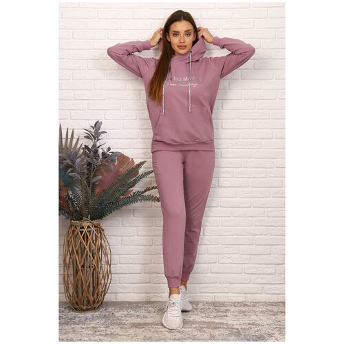 фото Костюм спортивный женский толстовка и брюки, размер 48, футер 2х нитка, сирень натали
